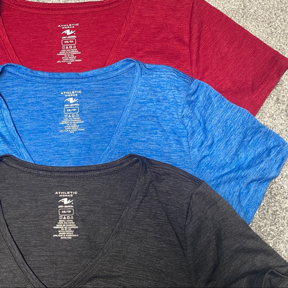 Set of Three (Pink, Grey, Blue) SS V-Neck Athletic Tees, XS